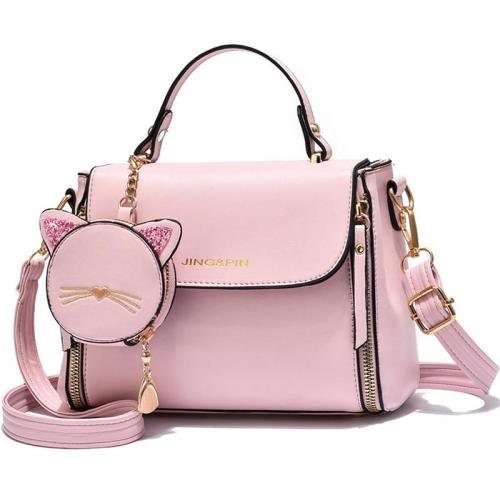 ZR485 Hot Solid Color Single Shoulder Women Bag New Tide Fashion PU Ladies Handbag Cute Crossbody Cat Pattern Portable Bag