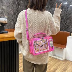 Fashion Holographic PU Leather Ladies Hand Bags Custom Design Clear PVC Ita Bag Crossbody for Pins Display