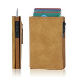 Favourite Pop Up Leather Card Holder Aluminum RFID Blocking Front Pocket Bifold Wallet Minimalist Metal Card Holder