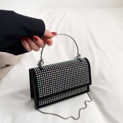 Simple Casual Water Diamond Small Square Bag for Women's 2024 Summer New Trend Shining Chain Handhag One Shoulder Crossbody Bag