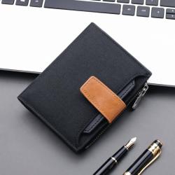 OEW022 Short Classic Black Business PU Leather Wallet For Gift Canvas Slim Coin Purse Purse ID Credit Card Holder Money Clip