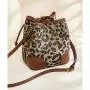 Fashion Winter Messenger Bag Leopard Print Canvas Drawstring Bag Ladies Bucket Tote Handbag Women Office Shoulder Bag Crossbody
