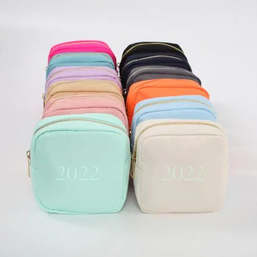 LOW MOQ Portable Small Makeup Bags For Women Large Capacity Travel Cosmetic Bag For Purse Zipper Nylon Pouch