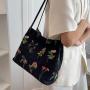 Large capacity embroidery todot female summer 2023 new tide cloth bag niche embroidery shoulder bag texture bucket bag