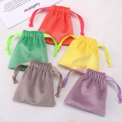 Custom Logo Printed Small Velvet Jewelry Packaging Luxury Drawstring Bag Gift Perfume Pouch With Ribbon