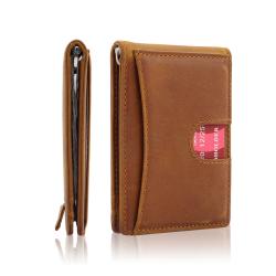 Wholesale Genuine Leather Rfid Wallet Men Money Clip Crazy Horse Leather  Money Clips