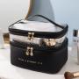 Multifunction Transparent Large Capacity Zipper Makeup Bag Double Layer PVC PU Toiletry Cosmetic Bag
