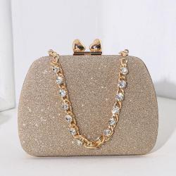 New fashion rhinestone handle handbag lady metal crossbody bag women beautiful evening bags glitter fabric clutch bag