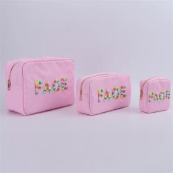 Keymay RTS Multi-color Portable Large Capacity Inner Pocket Waterproof Pink Makeup Bag Letter Cosmetic Bag Nylon Zipper Pouch