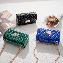 2024 Women's New Fashion Double-Hole Diamond Chain Jelly Bag Fresh Sweet Small Square Cross-Border Shoulder Bag Lady Style