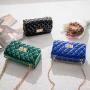 2024 Women's New Fashion Double-Hole Diamond Chain Jelly Bag Fresh Sweet Small Square Cross-Border Shoulder Bag Lady Style