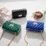 2024 Women's New Fashion Double-Hole Diamond Chain Jelly Bag Fresh Sweet Small Square Cross-Border Shoulder Bag Lady Style
