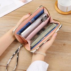 Women's Bag Wholesale 2024 Summer Korean Clash Colour Cow Pattern Multi Compartment Wallet Long Horizontal Clutch Bag