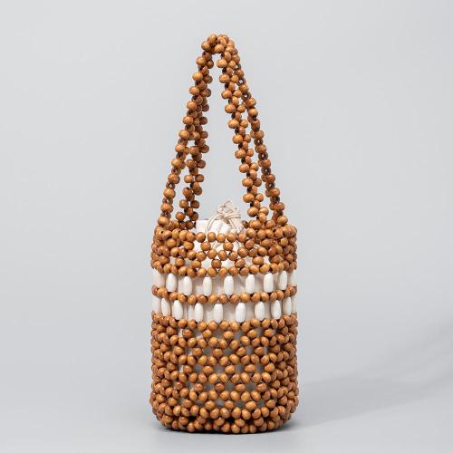 New Wooden Bead Woven Niche Bags Women Handbags Purse Ladies Casual Shoulder Small Handbags Bucket Clutch Bag
