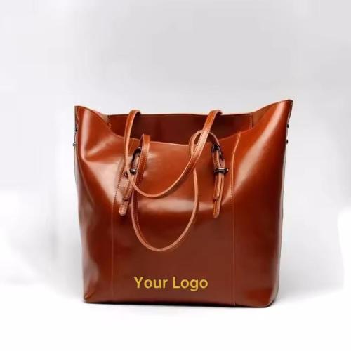 Custom Handmade Fashion Classic Real Split Cow Leather Gentle Women Lady Never Full Travel Shoulder Tote Bag Handbag With Zipper
