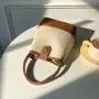 Korean Version New Fashion Art Canvas Handbag Simple Pleated Underarm Bag PU Spliced Bucket Bag for Women