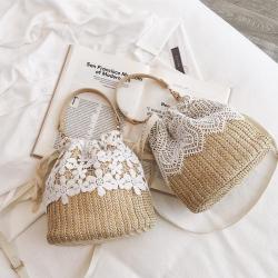 2024 New Tengbian Beach Handheld Crossbody Bag Women's Lace Lace Grass Woven Bag
