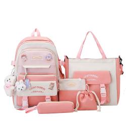 KBW552 Value Set 5-piece-set Shoulder Bag New Junior High School Student Schoolbag Canvas Print Cute Travel Backpack