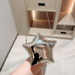 Hot girl super star clutch bag evening bags metal star shape shiny clutch purse bag with chain for women