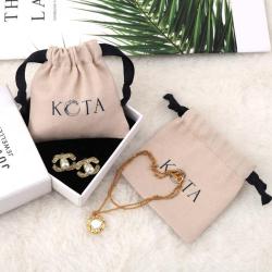 Custom Logo Printed Mini Cotton Twill Ring Earring Storage Bag Recycled Drawstring Cotton Necklace Jewelry Pouch