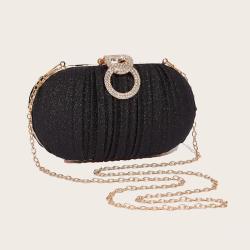 Wholesale new annular box purse women chain shoulder glitter fabric box clutch evening bags champagne shiny wrinkle clutch bag pochette femme