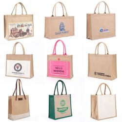 Custom Logo Color Natural PE Coating Lamination Burlap Eco Friendly Grocery Reusable Jute Shopping Bag Tote Bags
