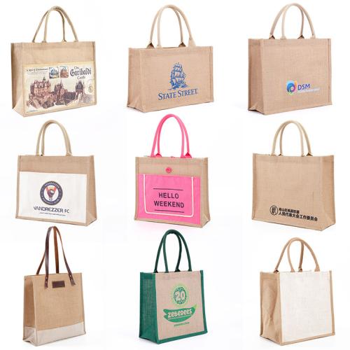 Custom Logo Color Natural PE Coating Lamination Burlap Eco Friendly Grocery Reusable Jute Shopping Bag Tote Bags