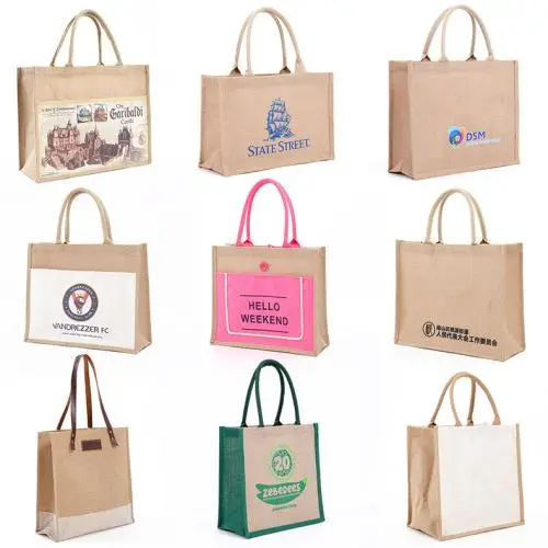 Custom Logo Color Natural PE Coating Lamination Burlap Eco Friendly Grocery Reusable Jute Shopping Bag Tote Bags