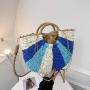 2024 New style straw women's bag large capacity cross-body bag contrast color sling bag splicing fringe handbag for women