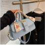 2024 Trend New High Silk Scarf Women's Handbag Solid Color Embroidery Luxury High Quality Pu Leather Hand Bags