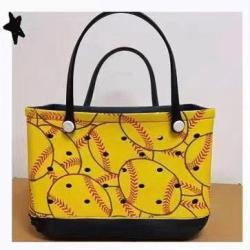 Leopard Print Cow Baseball Print Beach Bag Single Handle Fashionable Portable Organizer with Button Closure Hole Eva Large Bag