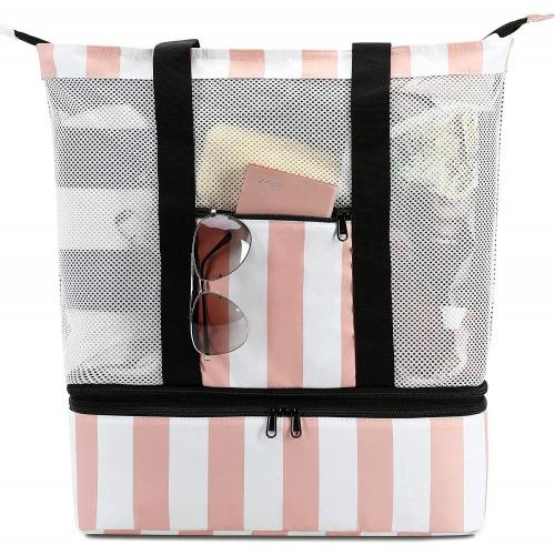 Tote Mesh Beach Bag with Cooler Sections Pool Bag for Women Detachable Insulated Picnic Bag