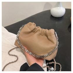 Fashionable drawstring bag with chain soft leather handbag purse underarm bags shoulder bag for ladies