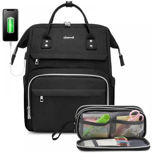 LOVEVOOK Stylish large College Bookbag with pen case Work Travel 15.6 Inch Computer bags 2pcs Teacher student laptop backpacks