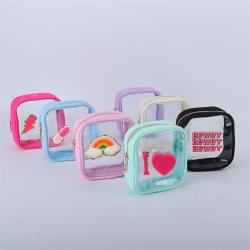 Keymay 7 Colors Stock Clear Makeup Bag Custom Logo Transparent Makeup Bag Women Pvc Toiletry Bag Travel