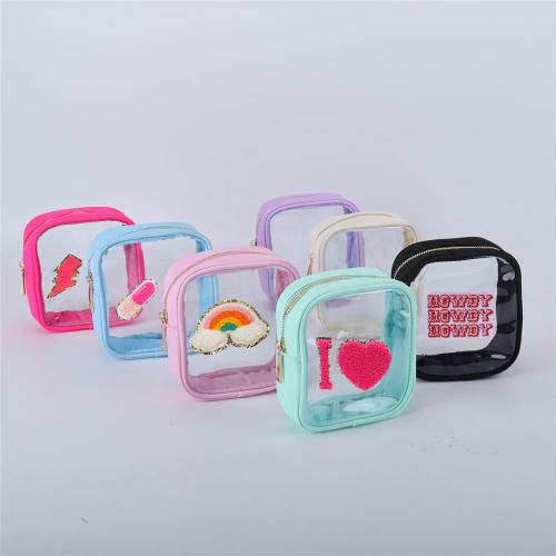 Keymay 7 Colors Stock Clear Makeup Bag Custom Logo Transparent Makeup Bag Women Pvc Toiletry Bag Travel