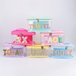 Keymay Custom Clear handle Makeup Bag Organizers Pouch Large Waterproof Portable Travel Clear Toiletry Transparent Cosmetic Bag