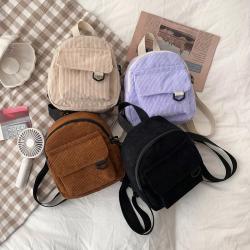 Mini backpack with striped velvet texture and versatile backpack