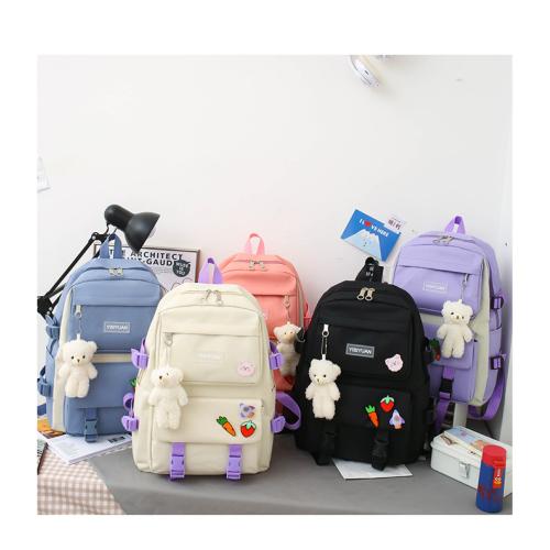2023 New Four Piece Canvas Backpack Wholesale Backpack Bags Woman Ladies High Capacity Korean Women's Leisure Backpack