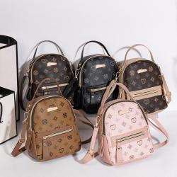 2024 New Print Small Backpack Fashion Ladies Shoulder Bag Pu Leather Zipper Soft Backpacks Bags for Women Wholesale Factory