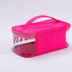 Custom Logo Waterproof Toiletries Pouch Women PVC Top Handle Zipper Pouch Toiletry Bag Travel Makeup Case Bag Clear Toiletry Bag