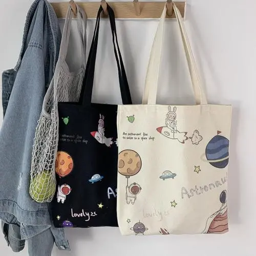 Custom Logo Thick Cotton Canvas Chic School Women Lady Handbag Eco Friendly Shopping Cotton Tote Bag Shopping Bags