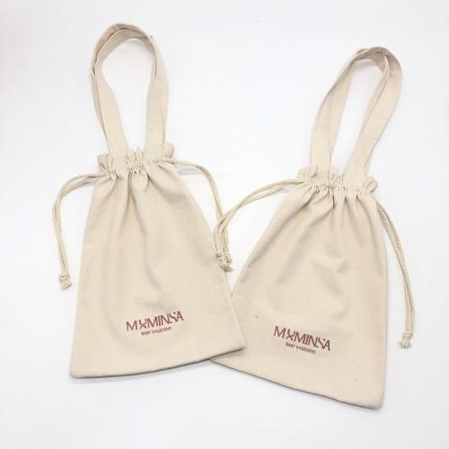 High Quality Embroidery Canvas Cotton Tote Pouch Drawstring Baby Clothing Shoe Dust Canvas Shopping Bag
