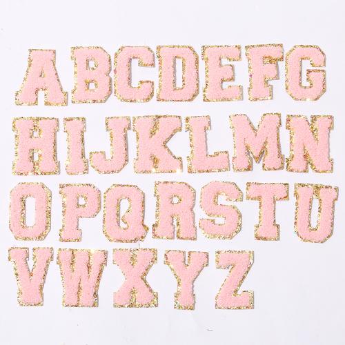 Stock Pink Multi Color A-Z Alphabet Embroidery Patch For Clothing Bag Upgrade Self Adhesive Cute Gold Glitter Chenille Patches