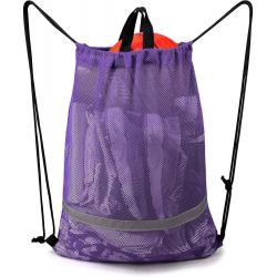 Gelory Wholesale Reusable Custom Eco Friendly Nylon Reflective Football Kickboard Mesh Drawstring Backpack Bags With Zipper Pocket