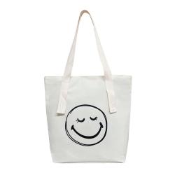 Wholesale New Student Canvas Bag Custom Logo Simple Cute Smiling Face Girl Shoulder Tote Portable Shopping Bag for Females