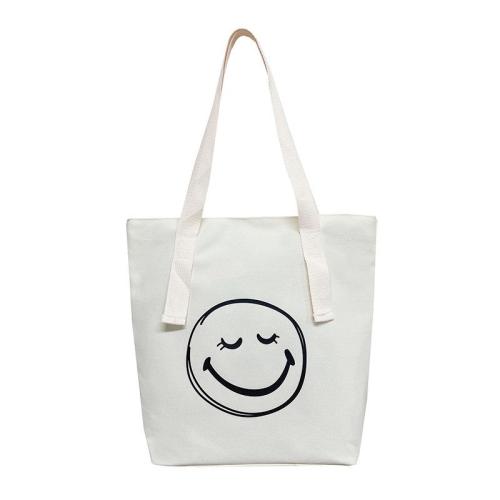Wholesale New Student Canvas Bag Custom Logo Simple Cute Smiling Face Girl Shoulder Tote Portable Shopping Bag for Females