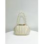 New Arrival Wrinkle Clutch Bag Handbag Party Bride Wedding Purse Apricot Pleated Pearl Chain Satin evening bag 2024 For Women