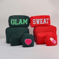 Keymay Fashion New Color DIY Chenille Letter Makeup Bags Gift Pouches Blank Nylon Toiletry Bag Cosmetic Gift Bag