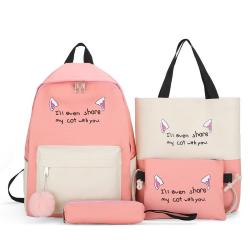 KBW529 Hot Selling New Women Shoulder Bag Fashion Trend Four Sets of Canvas Cat Print Backpack Student Schoolbag